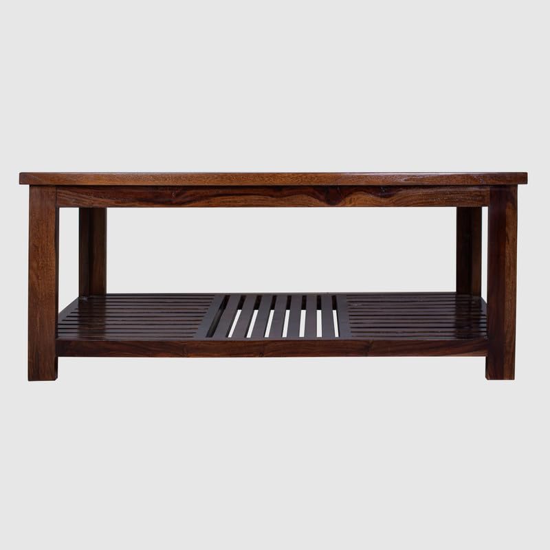 Image of Sheesham Wood Coffee Table with Storage Wooden Tea Table with Glass Top for Living Room Home Office Furniture Solid Wood Teapoy (Walnut Finish)