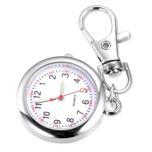 Karabineruhr Taschenuhr mit Schlüsselanhänger Krankenschwester Uhr Schwesternuhr Quarzwerk Pflegeuhr Quarzuhr Pflege Pulsuhr Taschenuhren für Damen Ärzte Krankenschwestern Sanitäter Köche (Silbern)