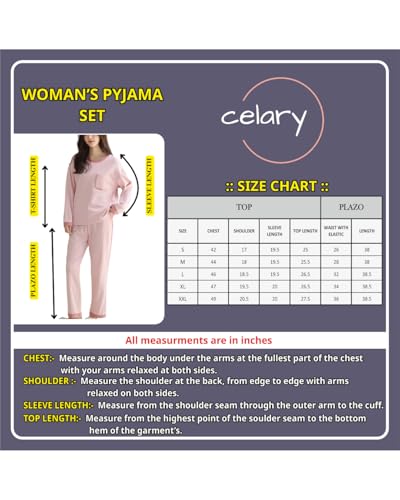 Image of Celary Women's Korean Night Suit Set | Round Neck Full Sleeve Top & Printed Ankle Length Pyjama | Skin-Friendly Fabric Soft Breathable Stretchable Loungewear | M to 2XL