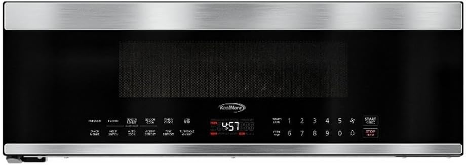 Pemberly Row Over-the-Range Low Profile Microwave, 30 in., 1.2 cu. ft., Stainless Steel and Black Finish, 1000-Watt, 10 Power Levels, Glass Turntable, 400 CFM Venting, Compact Design for Modern