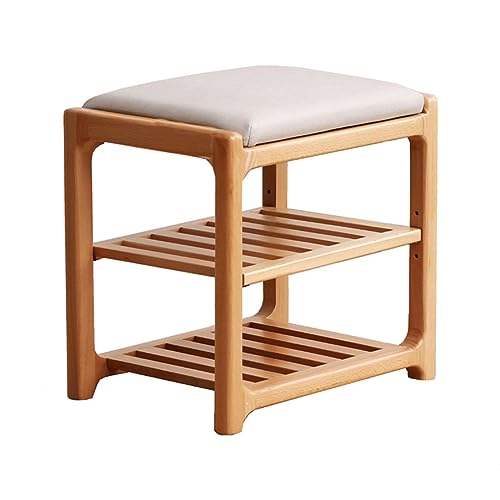 Tabouret à langer en bois résistant avec assise rembourrée et étagère basse - 2