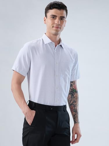 Image of Park Avenue Men Regular Fit Checks Pattern Polyester Blend Semicutaway Collar Half Sleeve Formal Shirt