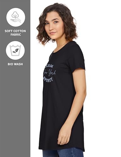 Image of Amazon Brand - Symbol Women's Cotton Stretch Half Sleeve Round Neck Regular Fit T-Shirt (Tunic Length)