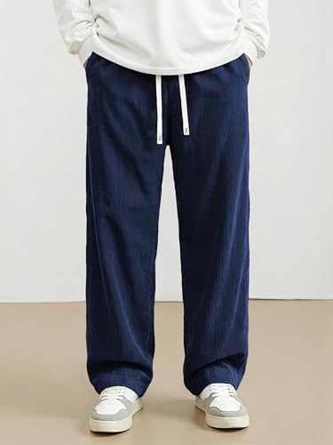 Image of JMIERR Mens Corduroy Pants Wide Leg Baggy Sweatpants | Loose Fit Joggers, Elastic Waist Drawstring, Casual Sweatpants, Vintage Pants, Fall Winter Fashion, Streetwear