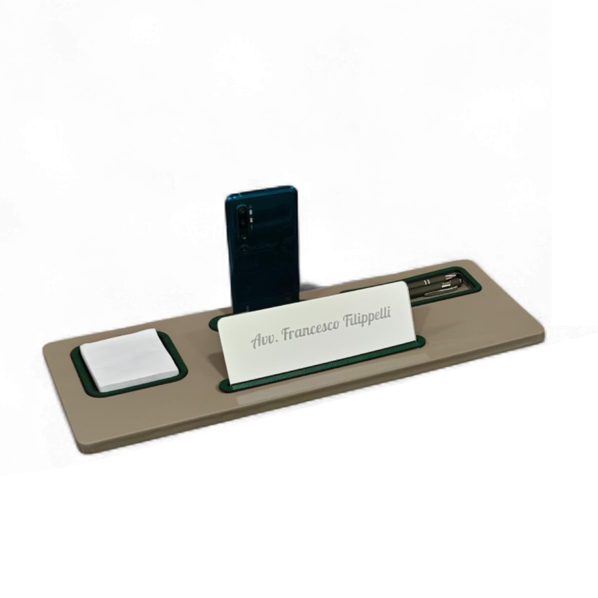 Oggettando Set Scrivania in eco pelle PU TORTORA, 5in1 Organizer con Sup. smartphone, Porta Penne, Porta bigliett, Portacarte ades, Cavaliere person, Sottomano, Portafoto Ufficio, Casa (PU VERDE)