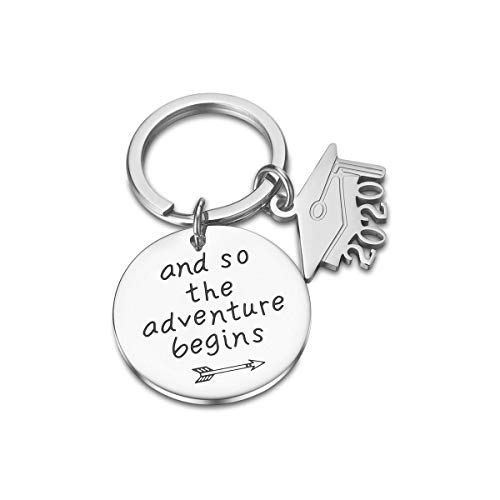 Llavero de graduación CJ&M y So the Adventure Begins llavero de graduación inspirador joyería regalo para niñas y niños.