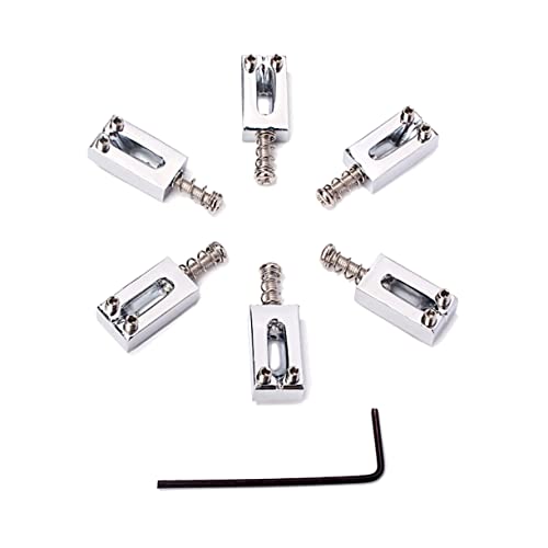 VICASKY Guitar Bridge Parts 6 in 1 Flat Guitar Saddle Silver Set for Electric/Acoustic Replacement
