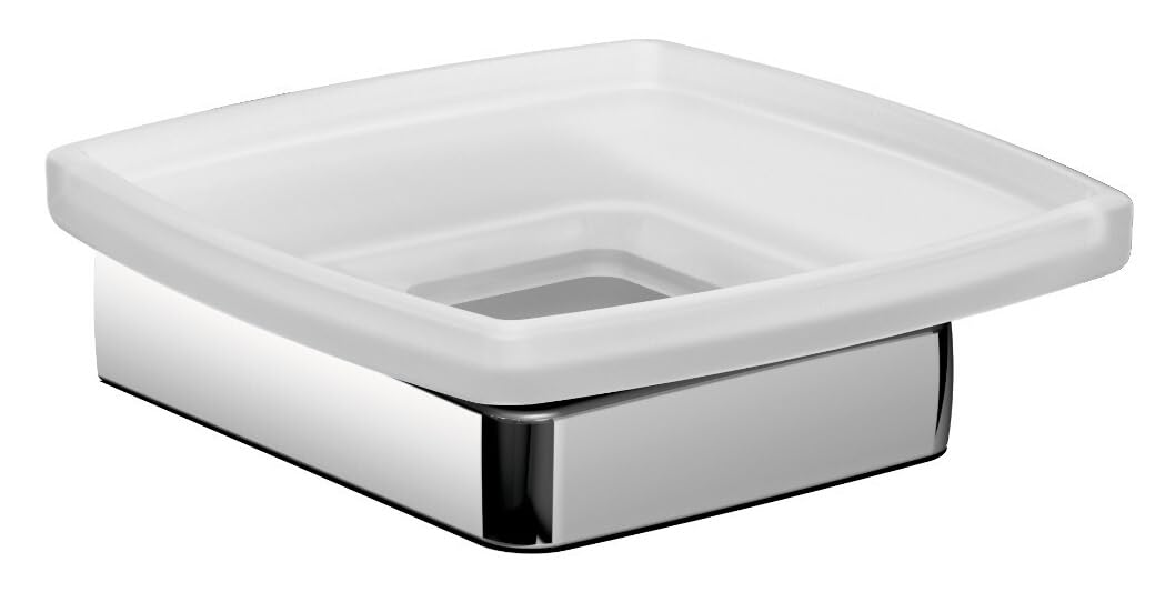 EMCO Trend Seifenschale (Kristallglas satiniert, mit Halterung Chrom, für Handseifen + Kernseifen, Breite 120 mm) 023000100, Glas, Normal
