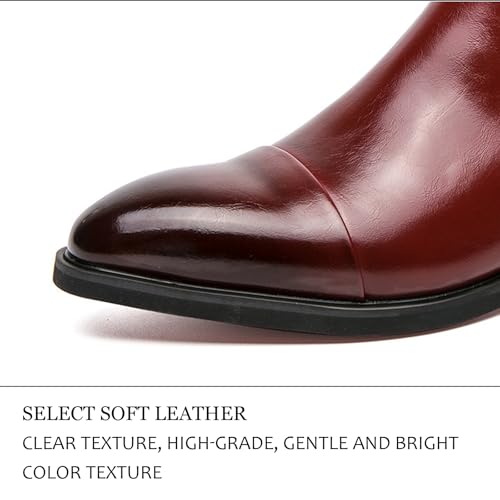 Men'S Leather Business Chelsea Ankle Boots Vintage Pointed Low Chunky Heel Elastic Dress Ankle Boots Casual Work Chukka Boot2