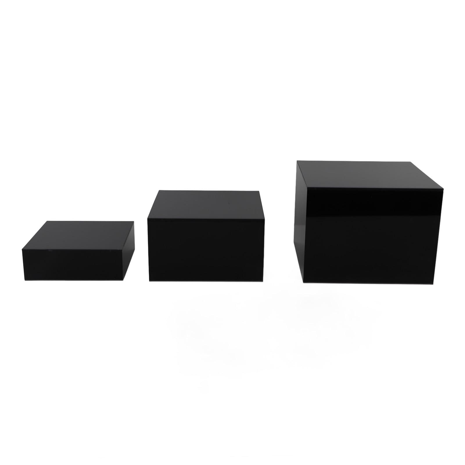 Confezione da 3 alzate in acrilico per tavolo da dessert, design impilabile cubico per mostrare torte, snack, gioielli, alzate trasparenti per buffet, facili da mantenere, 3 misure (nero)