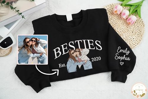 Custom Embroidered Besties Sweatshirt with Custom Photo, Best Friends Sweatshirt for Women, Besties Shirt Hoodie Sweater, Sister Sweatshirt for Women, BFF Sweatshirt 2025,Friendship Sweater,Galentine3