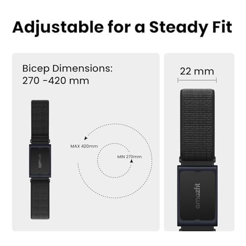 Image of Amazfit Nylon Armband for Helio Strap, Official Breathable Armband for Accurate Measurement on Bicep, Easy Adjustable and Lightweight Replacement Strap, Quick-Dry, Black