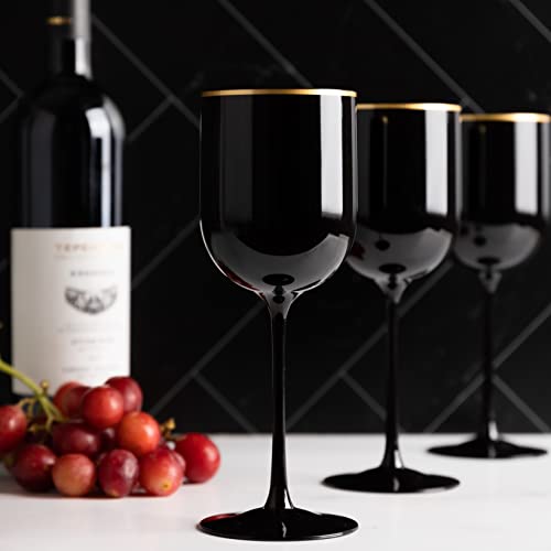 Plasticpro Black Wine Cup With Gold Rim Plastic Wine Glasses Set Of 10 Elegant Wine Goblets Hard Plastic Wine Cups On Stem 12 Ounce #TOP1