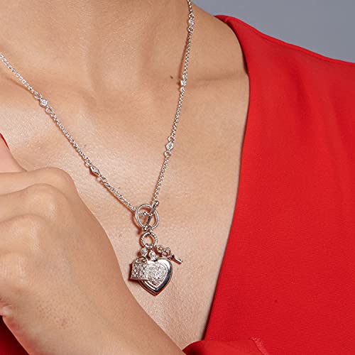 Jewelili Sterling Silver Heart, Lock, and Key Diamond Necklace #TOP7