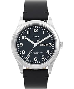 Timex Men's Waterbury 39 mm Watch - Black Leather Two-Piece Quick Release Strap Black Dial Stainless Steel Case TW2W14700