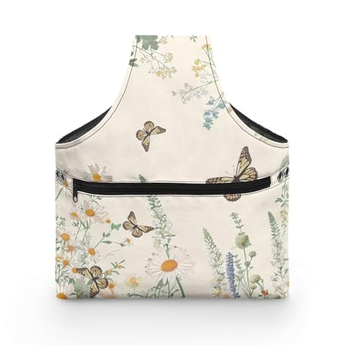 Image of ZUXONGSY Daisy Knitting Crochet Tote Bag Butterfly Knitting Yarn Storage Bag Organizer Lightweight Vintage Yarn Handbag with Holes for Crochet