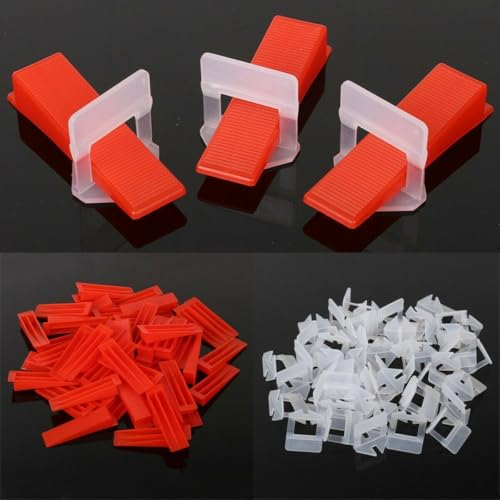 Lot de 100 clips de base transparents et cales rouges pour système de nivellement de carrelage avec support de 1 à 3 mm pour des résultats professionnels de carrelage (clips de 1 mm)
