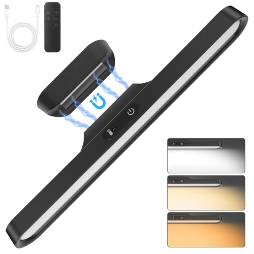 vsshe LED Spiegelleuchte Schminklicht, 2000mAH Wiederaufladbar Magnet-Spiegel Beleuchtung Unterbauleuchte Küche LED | Ohne Kabel | 3 Farben Dimmbar | Touch-Steuerung | Zeitfunktion | Fernbedienung