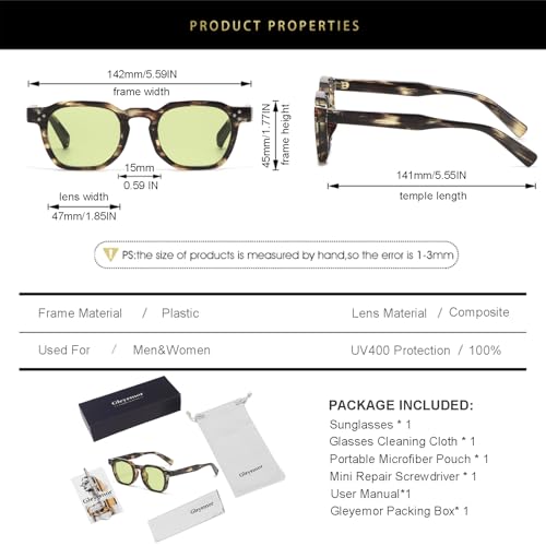 Image of Gleyemor Stylish Retro Sunglasses for Men Women Fashion Vintage Square Sunglasses UV400 Protection Shades