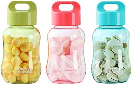UPSTYLE 3-Piece 6oz Small Water Bottle Food Grade Plastic Mini Cute Juice Travel Mugs Sports Wide Mouth Cups in Bulk for Milk/Coffee/Tea Kitchen Storage for Snacks Lunch Box (3 colors)