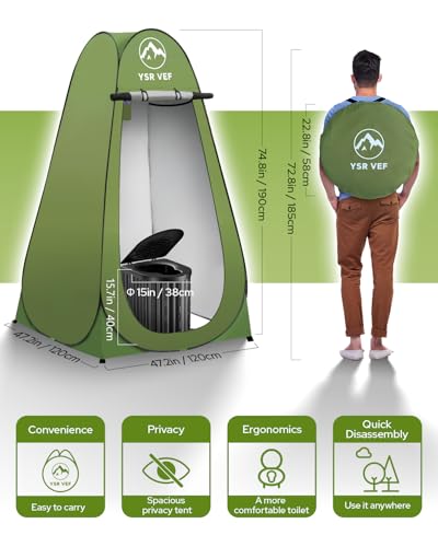 Camping Toilet with Pop-Up Privacy Tent and Liquid Waste Gel, Portable Toilet with Large Tent and Camping Lantern, Ergonomic Potty Provides Enhanced Comfort, Suitable for All Ages