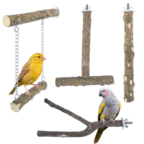 Image of 4PCS Bird Perches Parrot Stand Toys Swing Cage Accessories Paw Grinding Fork Branches Chewing Exercise Stick for Parakeets Cockatiels Conures Budgies Macaws Parrotlets Lovebirds Finches