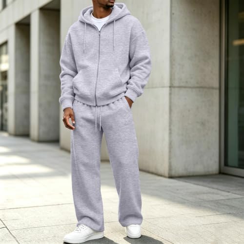 Sweat Suits Men 2 Piece Set Fleece Zip Up Jacket Wide Leg Sweatpants - image 2