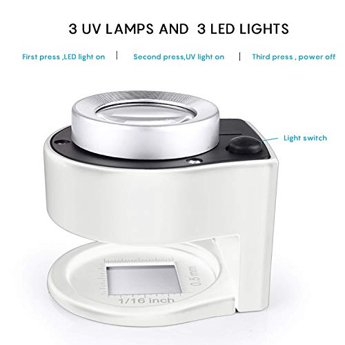 30X Loupe Magnifier With 6 Light,Desktop Portable Metal Magnifier Folding Scale Sewing Magnifing Glass For Textile Optical Jewelry Tool Coins Currency (White) #TOP1