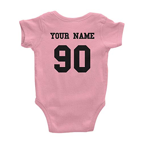 Hockey Custom One Piece Bodysuit for Baby – Personalized Name and Number (24 Months, Pink)