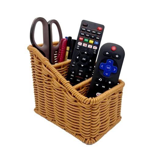 Handwoven Wicker Remote Control Holder,Rustic Rattan TV Remote Caddy Storage Box for Table, Farmhouse Desk Organizer Office Supplies,Makeup Brush Holder,Utensil Caddy (Golden Oak, Small - 3 Comp.) - Cosy Home Interiors Handwoven Wicker Remote Control Holder,Rustic Rattan TV Remote Caddy Storage Box for Table, Farmhouse Desk Organizer Office Supplies,Makeup Brush Holder,Utensil Caddy (Golden Oak, Small - 3 Comp.) - Image 4