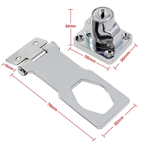 Door Lock Latch Cabinet Locks With Keys Hasp Lock，3-Inch Clasp Keyed Hasp Latch Lock Safety Gate Latches,Without Padlock,Chrome #TOP3