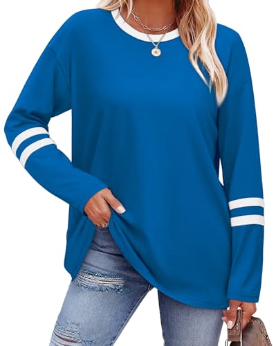 Image of Sampeel Long Sleeve Shirts for Women Color Block Casual Tops Fall Outfits 2026 Basic Tees Trendy Spring Clothes