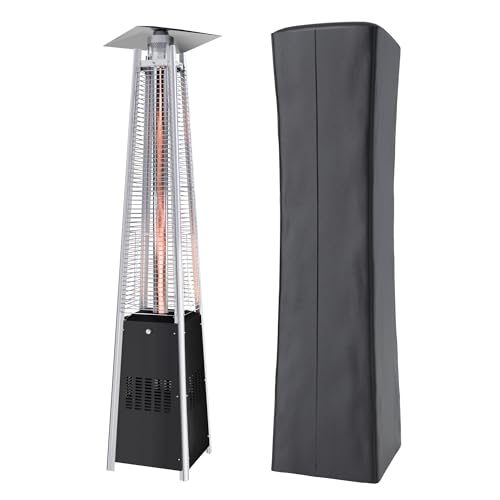 Kingdura 48,000 BTU Pyramid Patio Heater with Cover & Wheels, Outdoor Patio Heaters for Outdoor Use, Triple Safety Protection, 87" Quartz Glass Tube Propane Heater for Deck Backyard Commercial Balcony