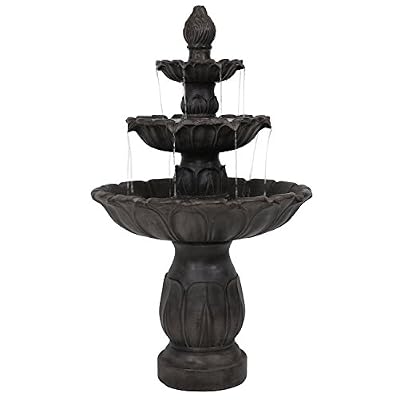 Sunnydaze Classic Tulip 46" Tiered Outdoor Water Fountain - 3-Tiered Outdoor Fountain for Garden, Patio, or Backyard - Dark Brown