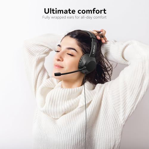 LEVN Headset with Mic, USB Headset with Microphone for PC, Headphones with Mic for Pc with Noise Canceling Microphone for Laptop, USB Headphones for Work from Home/Call Center/Open Office, Black - Image 5