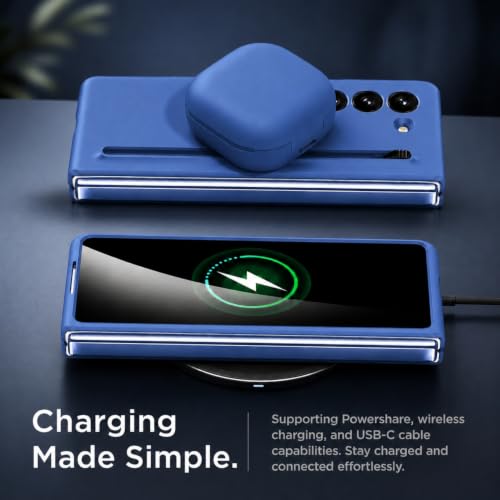 Image of TechTrendz PC Ultra Slim Premium Case For Samsung Galaxy Z Fold 7 Case With Built In Screen Protector With Compact S Pen Holder & Storage Slot,Protective Phone Case For Z Fold 7 Back Cover-Blue