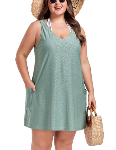 ZOMVA 2025 Women's Plus Size 0X-4X Swimsuit Coverup with Pockets Sleeveless...