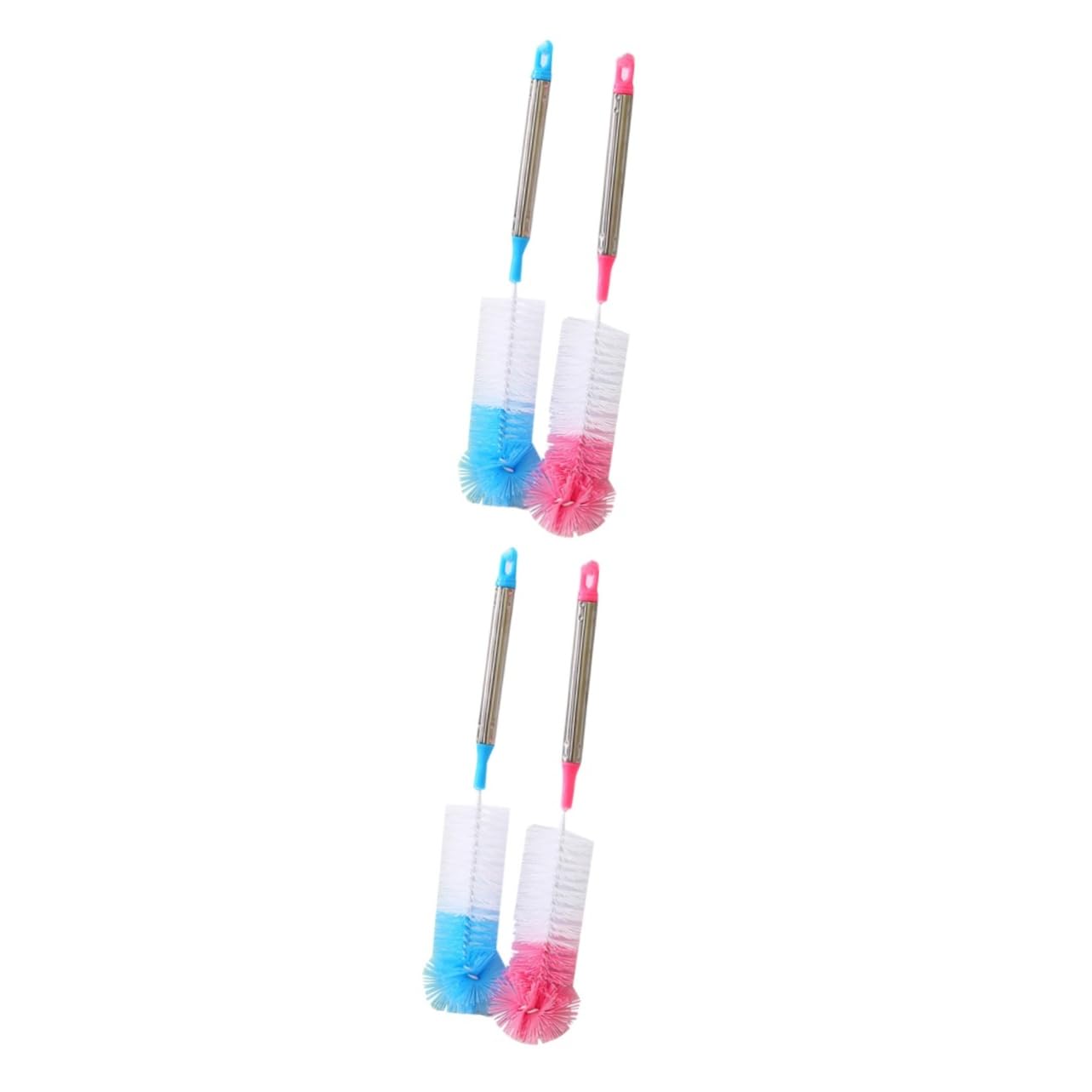 ULTECHNOVO 4piezas Cepillos De Limpieza para Botellas y Tazas De Cabeza Redonda Colorida y Flexible con Mango De Acero Inoxidable para Biberones Botellas De Agua y Copas