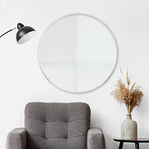 Image of [en.casa] Wall Mirror Ordona Bathroom Mirror Ø40cm Make-up Mirror Champagne Silver Round Decorative Mirror