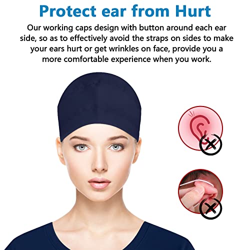 Fesciory Adjustable Working Caps with Button & Sweatband, Women Ponytail Pouch Hats, Long Hair (Navy)