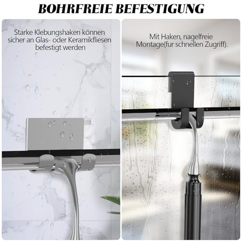 Ausziehbarer Duschabzieher Langer Stiel 43-153cm - Abzieher Dusche Schwarz mit Edelstahl Teleskopstange - Duschkabinenabzieher Duschwischer Fensterputzer mit Haken - Wasserabzieher für Badezimmer