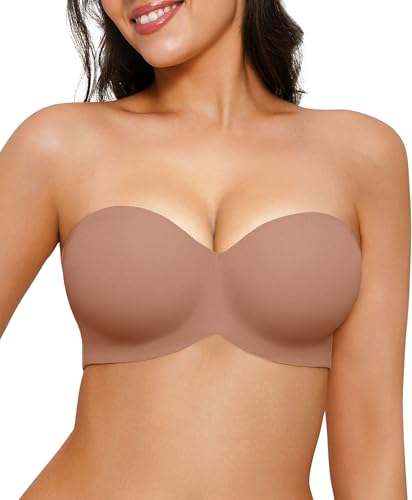 Image of Popilush Strapless Bras for Women Bandeau Unlined Bra No Padding Underwire | Party, Wedding, Comfortable for Everyday Wear