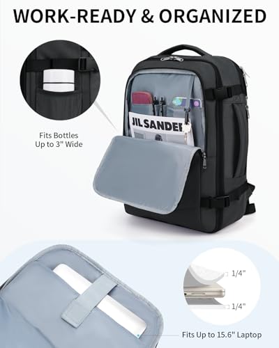 Image of ECOHUB Carry On Travel Backpack, Expandable Airlines Personal Item Bag 18x14x8, Water Resistant 17 inch Laptop Backpack Flight Approved, 12 Pockets 30L Work Backpacks with Wet Pocket Cable Slot, Grey