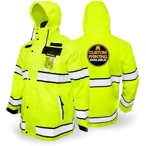 KwikSafety - Charlotte, NC - TORRENT Class 3 Safety Rain Jacket - ANSI Tested OSHA HiVis Weather Proof Reflective Coat Hideaway Hood/Yellow XL Cover
