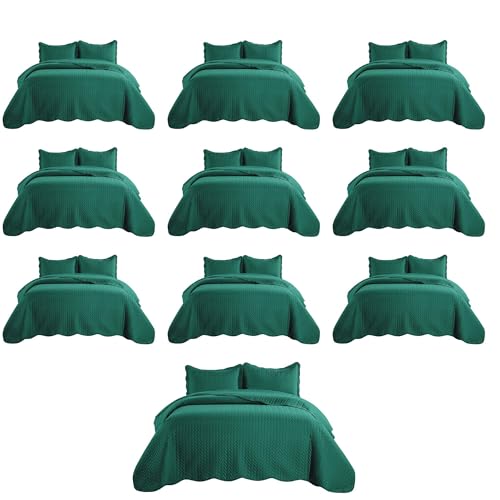 IR Imperial Rooms Queen Quilt Bedding Set (90" x 96") - Bulk Pack of 10 Wholesale for Hotels, Guest Bedroom & Airbnbs - Lightweight Microfiber Reversible Embossed Quilts Bedspreads (Emerald)