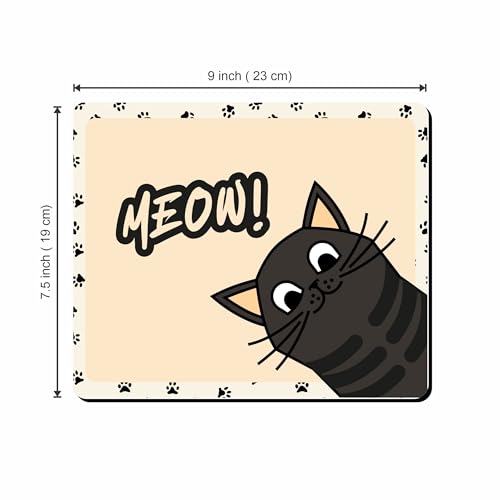 Image of My Print Shop Cute Cat Mouse Pad 9x7.5 - inchMeow! inch Black Cartoon Cat Desk Mat - Non-Slip Rubber Base, Smooth Fabric Surface - Perfect Office PC & Laptop Accessory for Home & Work