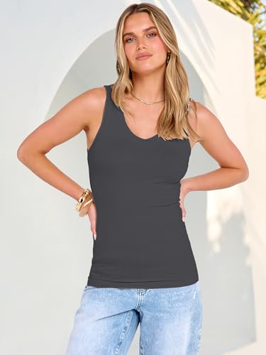 Image of ANRABESS Tank Tops for Women V Neck Ribbed Knit Slim Fitted Sleeveless Basic Tee Tanks Casual Summer Clothes 2026