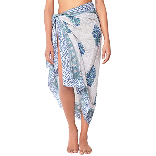 parihan Cotton Block Print long Beach Pareo Sarong Swimsuit Cover Ups Women Wrap - Image 7