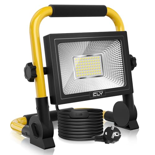CLY Lampe Chantier 60W, 5200LM Projecteur Chantier Led 6500K Baladeuse Led Portable IP66 Câble 5M Lampe LED Portable Lampe de Travail Lanterne avec Rotation...