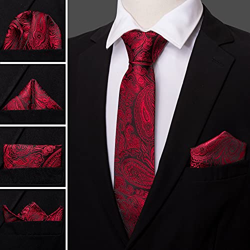 Image of Barry.Wang Men Tie Set Paisley Silk Necktie Pocket Square Cufflinks Formal Wedding Business Party